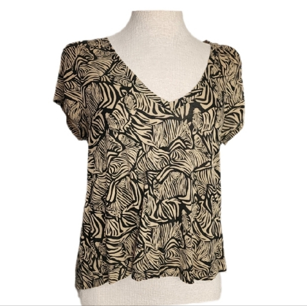 LOVE ON A HANGER Zebra Print Blouse Brown Size M